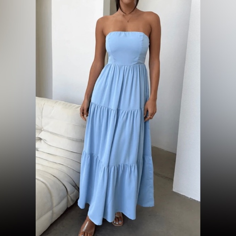 Boho shirred ruffle hem tube dress